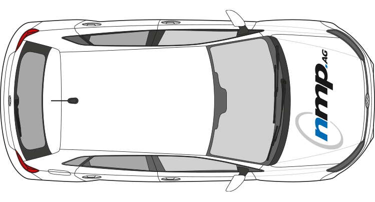 Illustriertes Auto von oben mit Motorhaubenbeklebung