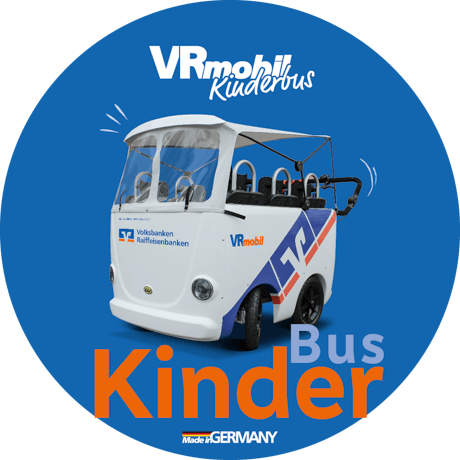 blauer Kreis mit VRmobil Kinderbus in der Mitte