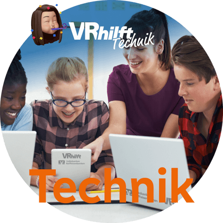 drei Kinder und eine erwachsene Frau mit VRhilft Technik Produkten