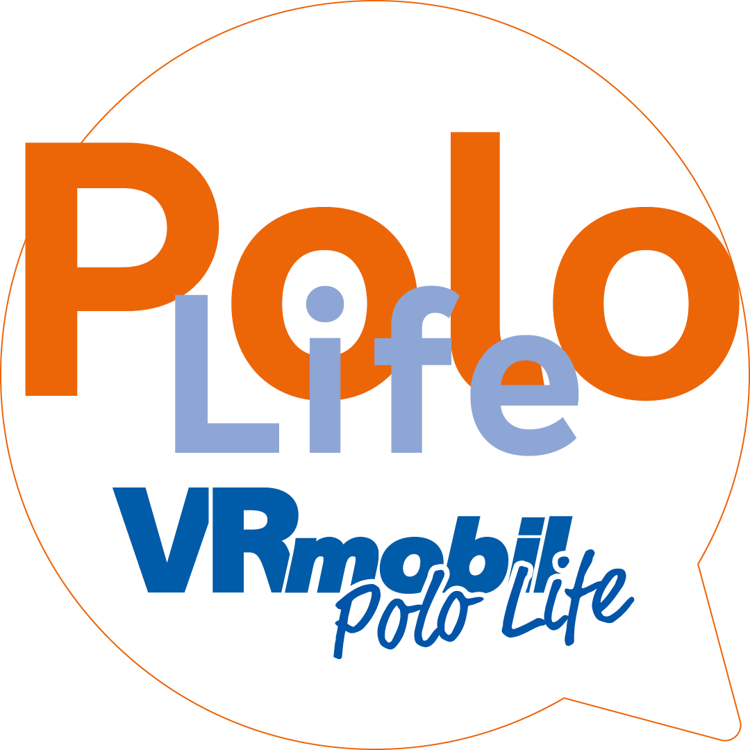 weiße Sprechblase mit orangenem Rand - Polo Life VRmobil