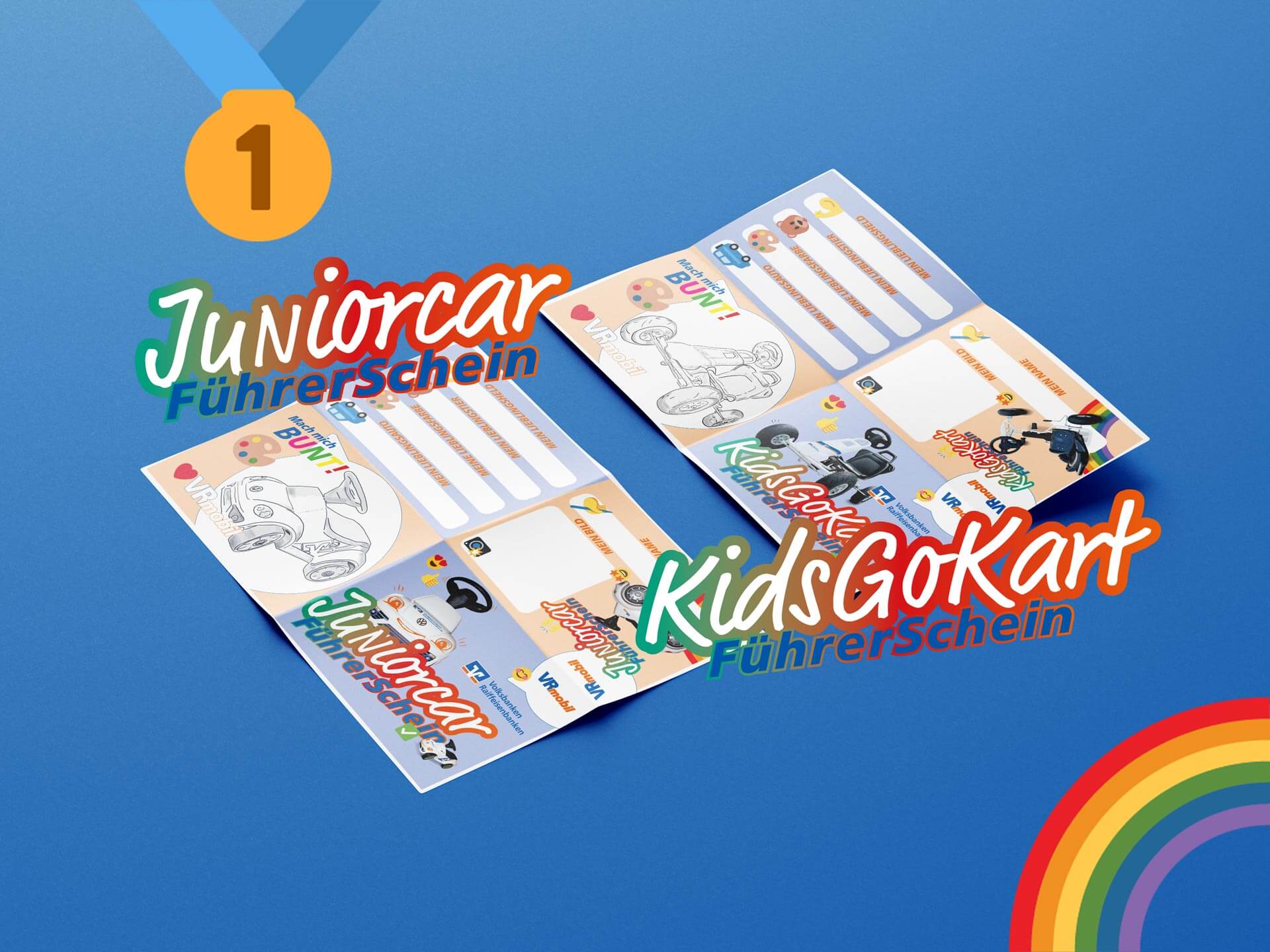 Juniorcar und KidsGoKart Führerschein mit Medaille und Regenbogen