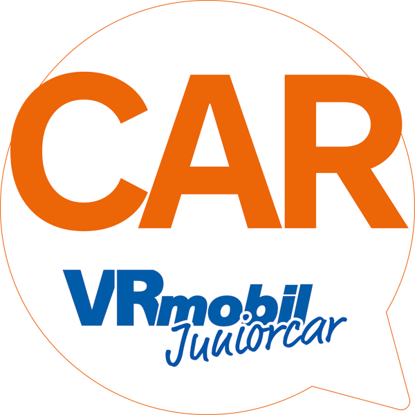 weiße Sprechblase mit orangenem Rand - CAR VRmobil Juniorcar