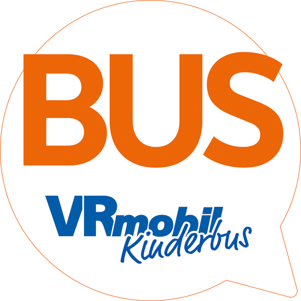 weiße Sprechblase mit orangenem Rand - BUS VRmobil Kinderbus