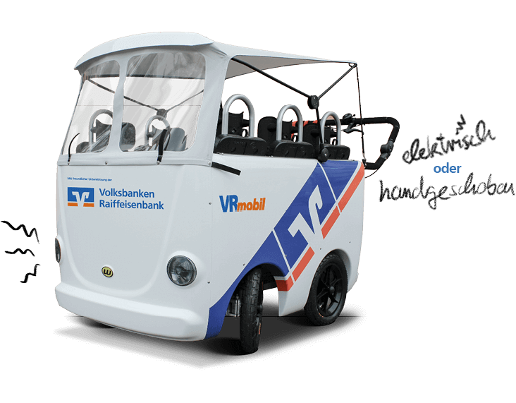 VRmobil Kinderbus mit Schrift - elektrisch oder handgeschoben